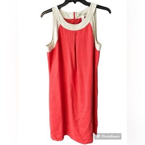 Banana Republic orange and cream linen sleeveless sheath dress, 12, 38”